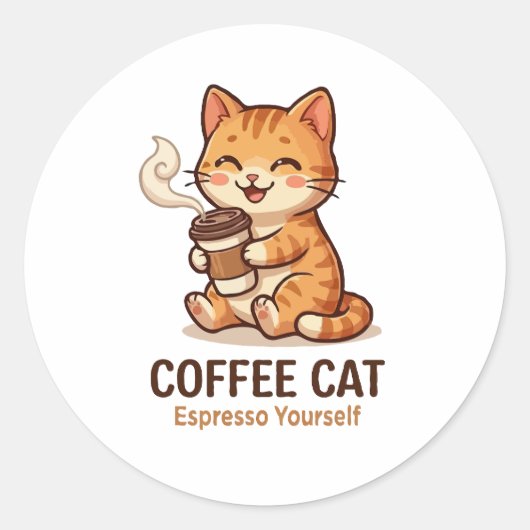 Koffie Kat Espresso Zelf Lieve Kitten Ronde Sticker (Voorkant)