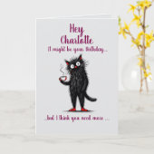 Koffie Kat Vouwen Verjaardag Kaart (Gele Bloem)