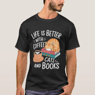 Koffie Katten Boeken Liefhebber Ontwerp Grappig Bo T-shirt