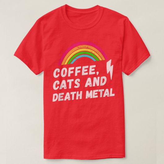 Koffie, katten en dodenmetaal, regenboog t-shirt (Design voorkant)
