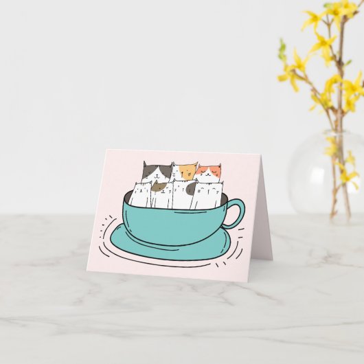 Koffie Katten Samen Notitie Kaart (Gele Bloem)