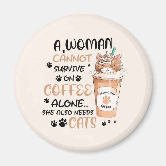 Koffie & Katten – Schattigee Kawaii kunst Magneet (Voorkant)
