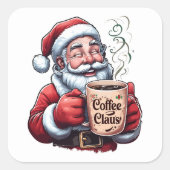 Koffie Kerstman Lachende Kerstman Stoomende Mok Vierkante Sticker (Voorkant)