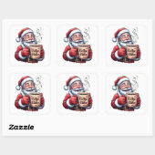 Koffie Kerstman Lachende Kerstman Stoomende Mok Vierkante Sticker (Vel)