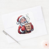 Koffie Kerstman Lachende Kerstman Stoomende Mok Vierkante Sticker (Envelop)