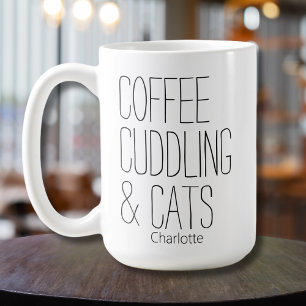 Koffie Knuffelende Katten Bewerkbare Naam Ontwerp Koffiemok