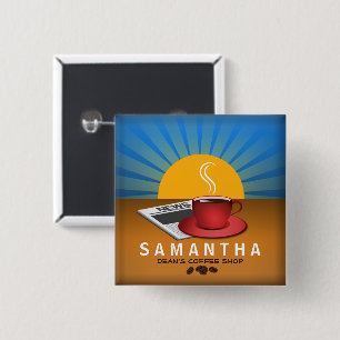 Koffie Koffie Kafel ID Personeelsidentiteitskaart  Vierkante Button 5,1 Cm