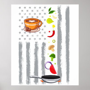 koffie koken- Vintage USA Amerikaanse vlag voor ko Poster