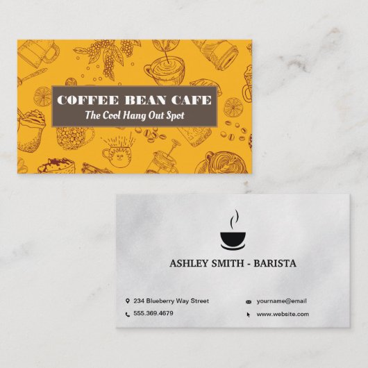 Koffie kopjes en bonen patroon visitekaartje (Voorkant / Achterkant)