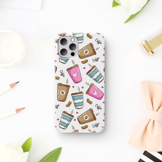 Koffie kopjes, koffiebonen, harten, koffie liefheb Case-Mate iPhone case