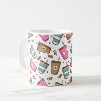 Koffie kopjes, koffiebonen, harten, koffie liefheb koffiemok