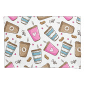 Koffie kopjes, koffiebonen, harten, koffie liefheb kussensloop (Voorkant)