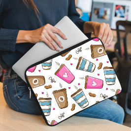 Koffie kopjes, koffiebonen, harten, koffie liefheb laptop sleeve