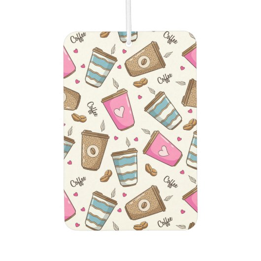 Koffie kopjes, koffiebonen, harten, koffie liefheb luchtverfrisser (Voorkant)