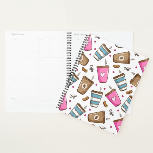 Koffie kopjes, koffiebonen, harten, koffie liefheb planner (Display)