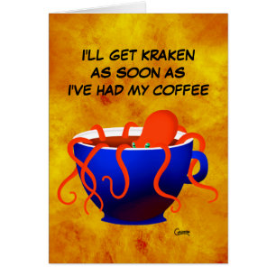 Koffie Kraken op geel - 5 x 7 inch Art Kaart
