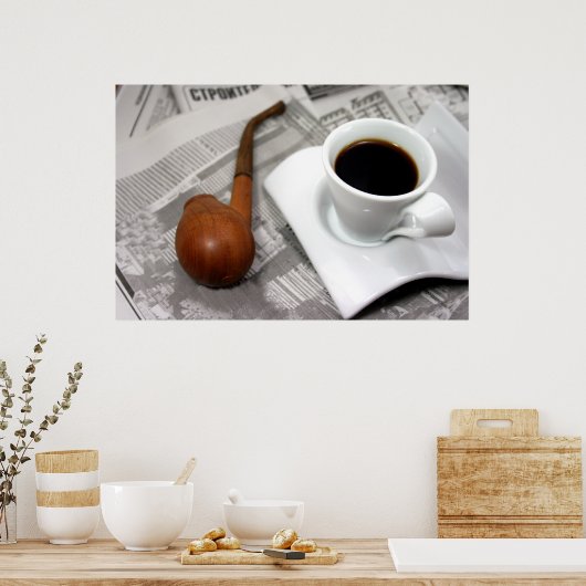 Koffie, krant en pijp poster (Keuken)
