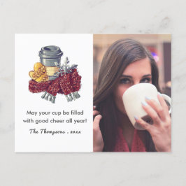 Koffie-kronetfoto met kerstcadeautje aankondigingskaart