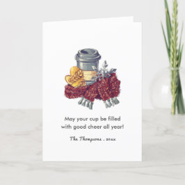 Koffie-kronetfoto met kerstcadeautje feestdagen kaart