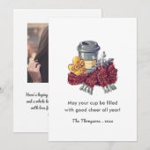 Koffie-kronetfoto met kerstcadeautje feestdagenkaart (Voorkant / Achterkant)