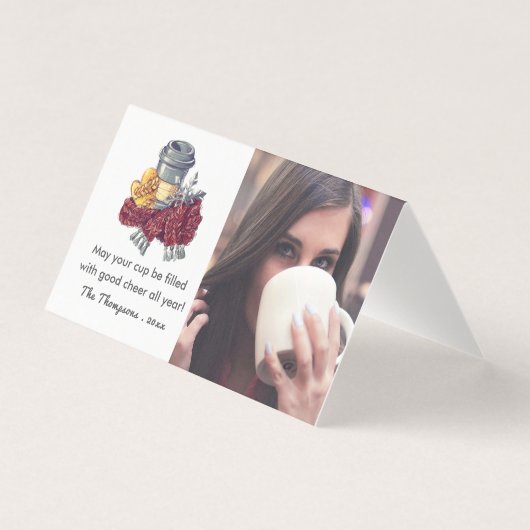 Koffie-kronetfoto met kerstcadeautje kaart (Voorkant)