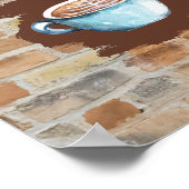 KOFFIE-KUPS IN 3D BRICK WALL-POSTER POSTER (Hoek)