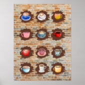 KOFFIE-KUPS IN 3D BRICK WALL-POSTER POSTER (Voorkant)