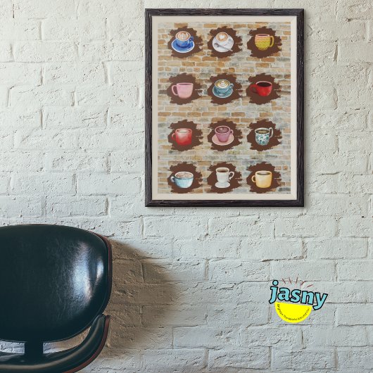 KOFFIE-KUPS IN 3D BRICK WALL-POSTER POSTER