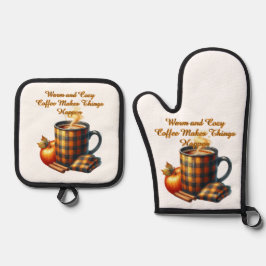Koffie laat dingen gebeuren ovenwant & pannenlap set