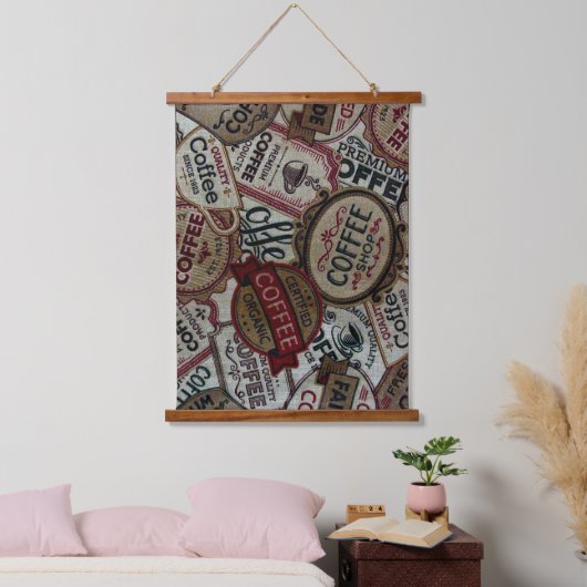  koffie-labels hangend wandkleed (Slaapkamer)
