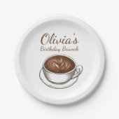 Koffie latte cappuccino verjaardagsfeestje brunch papieren bordje (Voorkant)