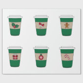 Koffie Latte Expresso Cup Kerstmis Thema Cadeaupapier (Vlak)