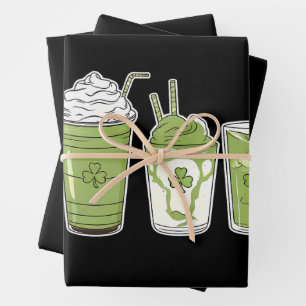 Koffie Latte Groen Schattig Iers St. Patrick's Dag Inpakpapier Vel