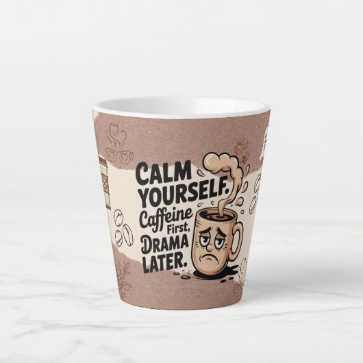 Koffie Latte Mok met Koffieboon Patroonontwerp (Voorkant)