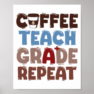 Koffie. Lesgeven. Cijfers geven. Herhalen Poster