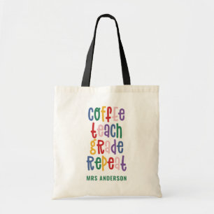 Koffie, lesgeven, klas, herhaal-typografische lera tote bag
