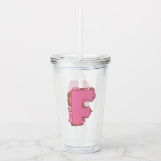Koffie Letter F: Monogram Initiaal Acryl Drinkbeker (Voorkant)