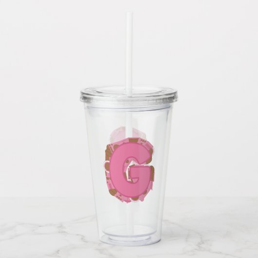 Koffie Letter G: Monogram Initiaal Acryl Drinkbeker (Voorkant)