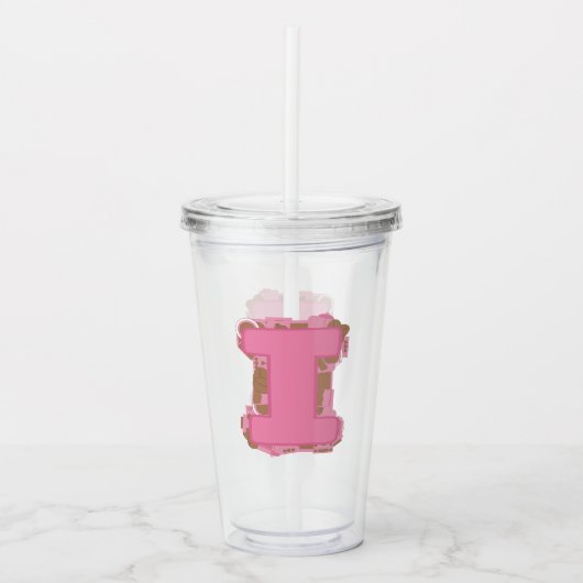 Koffie Letter I: Monogram Initiaal Acryl Drinkbeker (Voorkant)