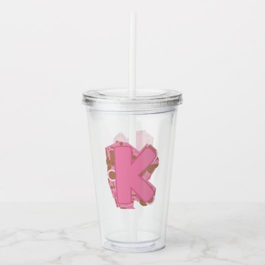 Koffie Letter K: Monogram Initiaal Acryl Drinkbeker (Voorkant)