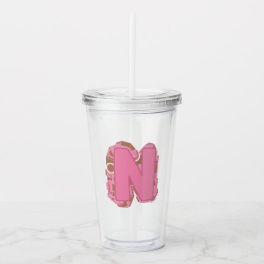 Koffie Letter N: Monogram Initiaal Acryl Drinkbeker (Voorkant)