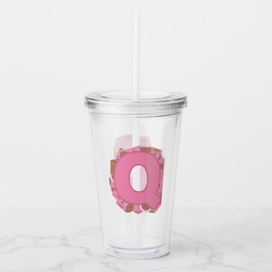 Koffie Letter Q: Monogram Initiaal Acryl Drinkbeker (Voorkant)