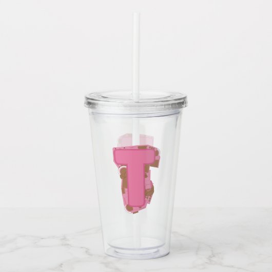 Koffie Letter T: Monogram Initiaal Acryl Drinkbeker (Voorkant)
