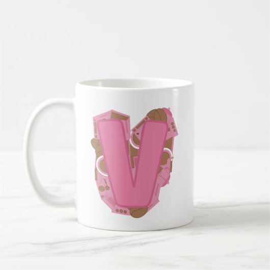 Koffie Letter V: Initiaal Monogram Koffiemok (Links)