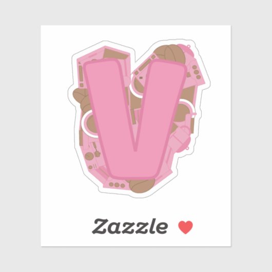 Koffie Letter V: Initiaal Monogram Sticker (Vel)