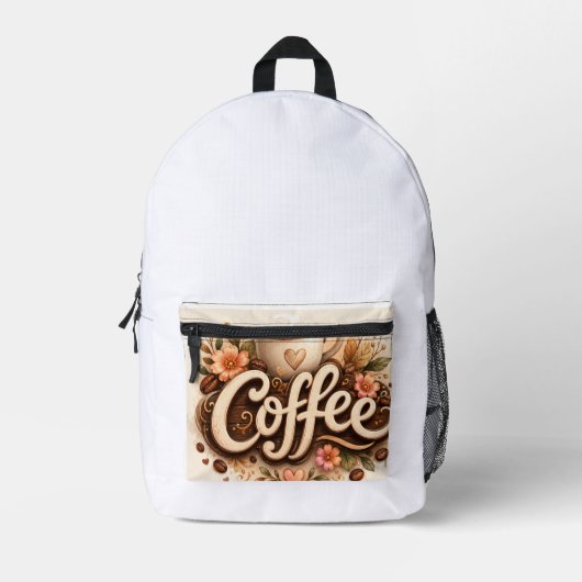Koffie Liefde Bloemig Bedrukte Rugzak (Voorkant)