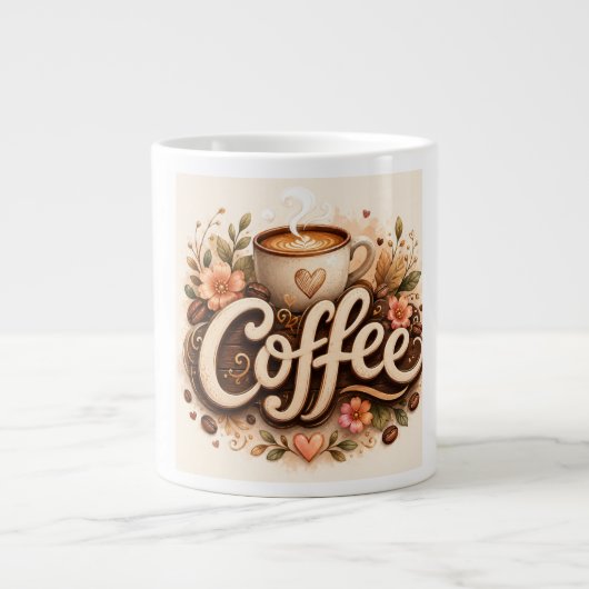 Koffie Liefde Bloemig Grote Koffiekop (Voorkant)