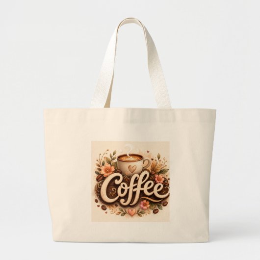 Koffie Liefde Bloemig Grote Tote Bag (Voorkant)