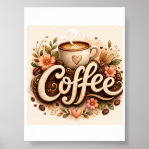 Koffie Liefde Bloemig Poster