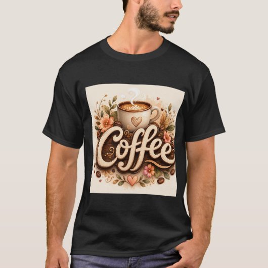 Koffie Liefde Bloemig T-shirt (Voorkant)